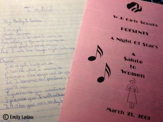 Emily's "I'm a Girl" original lyrics and talent show program